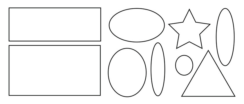Basic geometric shape outlines  rectangle, oval, star, circle, and triangle vector set for minimal design, education, abstract art, logo, and creative graphic projects
