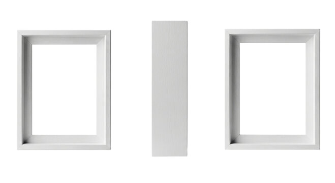 Two white rectangular frames with a white rectangle in the middle on a black background