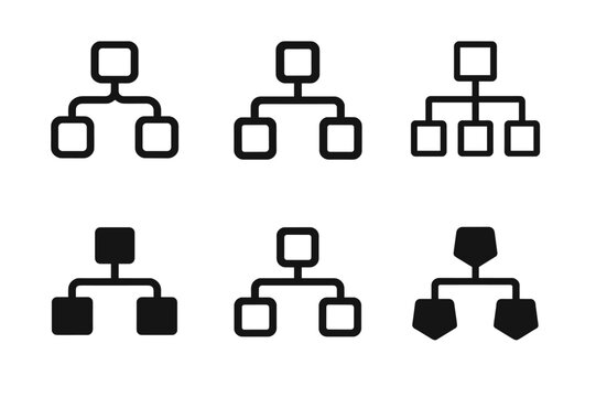 OOP Logo Variations. Object-oriented programming (OOP) chart. Set Logo of OOP: inheritance tree. Icon set. harmonious logo variations of the same emblematic