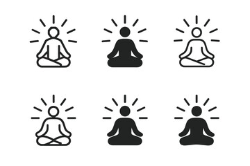 Mind-Body Connection Logos. Mind-body connection. Set Logo of Mind-body connection: radiating aura around calm figure. Icon set. harmonious logo variations of