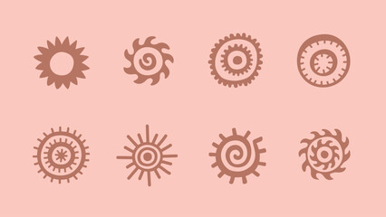 Bohemian abstract summer symbol, sun, tropical vibe vector element. Naive groovy hippie illustration. Vintage logo, graphic, design