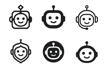 Elderly Care Tech Logos. Elderly care technology. Icon set. Set Logo of elderly care technology: AI companion robot with gentle face. harmonious logo