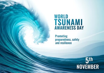 World tsunami awareness day graphic with a powerful blue wave and text on november 5th