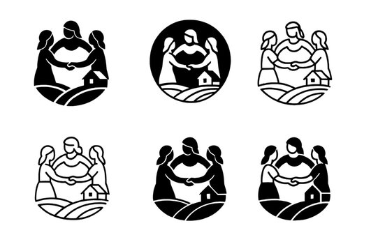 Rural Women Entrepreneurs Logo. Women entrepreneurs in rural areas. Set Logo of women entrepreneurs in rural areas: cooperative circle of joined hands. Icon