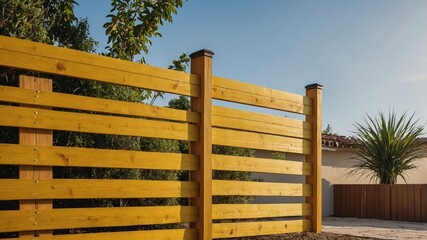 New wooden fence separating backyard property boundary