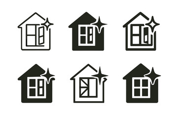 Obraz premium Energy-Efficient Window Logos. Home renovation and remodeling. Set Logo of Home renovation and remodeling: window replacement with energy-efficient star. Icon