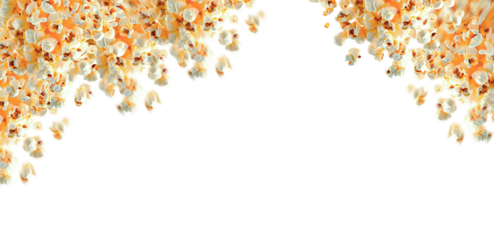 Pipocas caindo do ceú. Papel de parede em fundo transparente com pipocas para cinemas, filmes e series