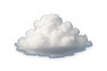 White fluffy cloud isolated on transparent background, flying in air, rendering weather element, cumulus shape