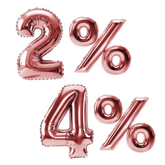 2% e 4% em bal&otilde;es cromados de cor rosado, ros&ecirc; em fundo transparente sem fundo