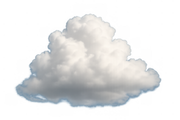 White fluffy cumulus cloud creating summer weather atmosphere, isolated on a transparent background, element for design