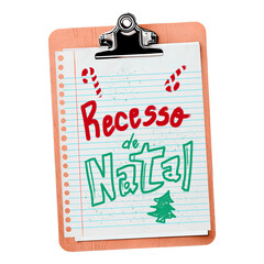 Aviso de recesso de natal em prancheta de madeira. Inicio das f&eacute;rias de fim de ano em escolas e institui&ccedil;&otilde;es de ensino