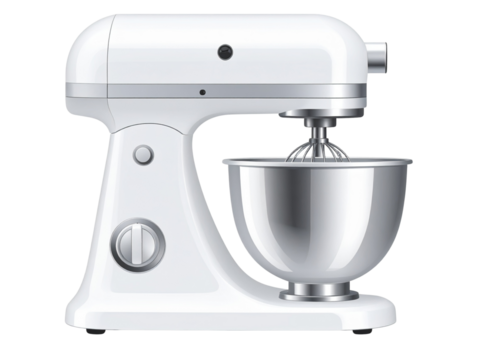  Flat Vector Illustration of White Electric Mixer with Metal Beaters, Minimalist Style