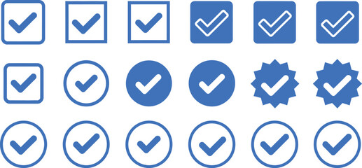 Blue Check Mark Vector Icons Set Illustration for Verification Confirm Symbol on Transparent Background Design Element