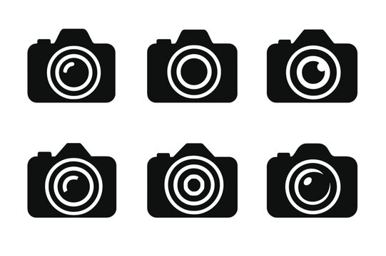 Fototapeta Digital Camera Logos. Digital cameras. Set Logo of Digital cameras: DSLR with pentaprism and zoom lens. Icon set. harmonious logo variations of the same