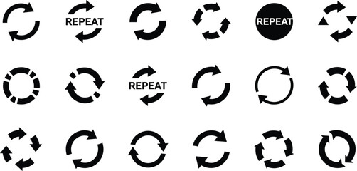 Versatile Repeat Arrow Icon Collection Rotation Refresh Reload Circular Arrows Loop Renewal Recycling Motion Process Transfer Exchange Symbol
