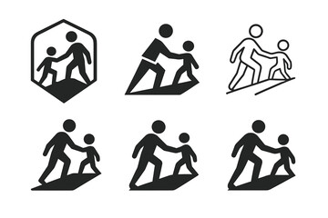 Career Coaching Logos. Personalized career coaching. Set Logo of personalized career coaching: mentor figure guiding a smaller silhouette upward. Icon set.