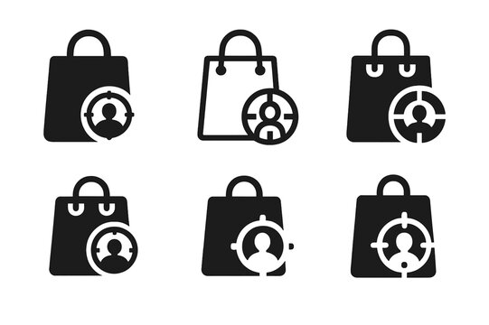 Personalized Marketing Icons. Personalization in Marketing. Icon set. Set Logo of Personalization in Marketing: retargeting ad frame with viewed product.
