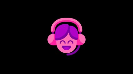 Happy Cartoon Character Wearing Pink Headphones And Microphone On Black Background - Powered by Adobe