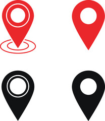 Assorted Location Pin Graphics Collection Minimalistic Vector Design Red Black Color Coding Navigation Mapping Clear Background Visual Aids