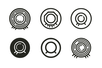 Scarecrow Hat Logos. Scarecrow hat. Set Logo of scarecrow hat: circular top-down view of straw hat with stitched texture. Icon set. harmonious logo variations