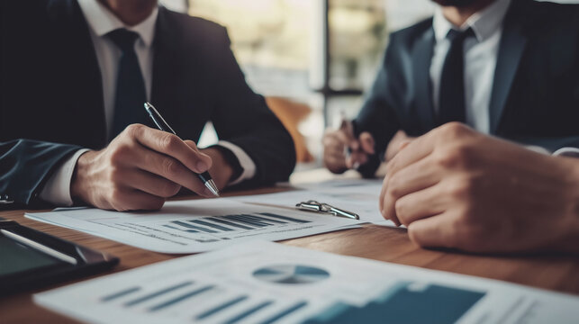 Business professionals analyzing financial data and discussing strategies