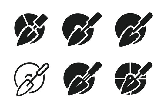 Gardening Tools Icon Set. Sharpening gardening tools. Icon set. Set Logo of sharpening gardening tools: grinding wheel. harmonious logo variations of the same