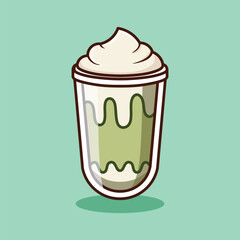 Matcha Latte with Vanilla Cream Topping, icon, isolated on the green background.