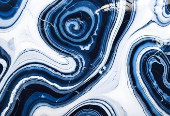 Abstract swirling blue and white marbled pattern with organic shapes