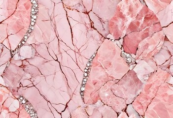Abstract pink marble texture with glittering silver veins