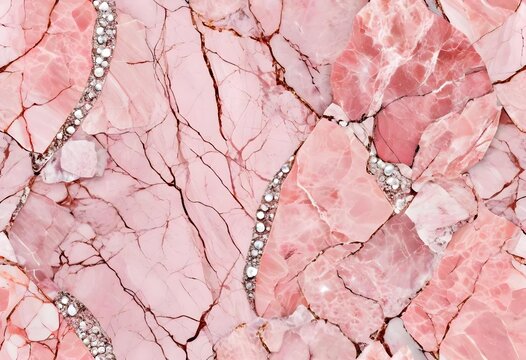 Abstract pink marble texture with glittering silver veins