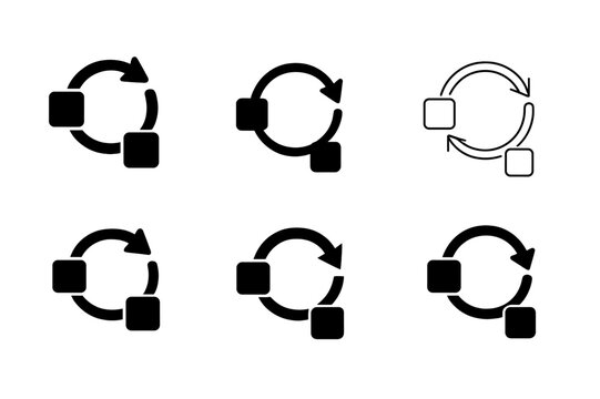 OOP Logo Variations. Object-oriented programming (OOP) chart. Set Logo of OOP: object lifecycle flow. Icon set. harmonious logo variations of the
