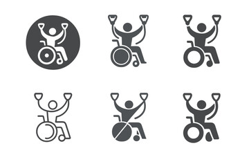 Adaptive Fitness Icons. Adaptive fitness and exercise routines. Icon set. Set Logo of adaptive fitness and exercise routines: resistance band set with handles.