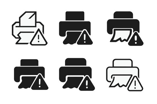 Printer Error Icons. Fixing printer paper jam. Icon set. Set Logo of Fixing printer paper jam: printer error symbol. harmonious logo variations of the same