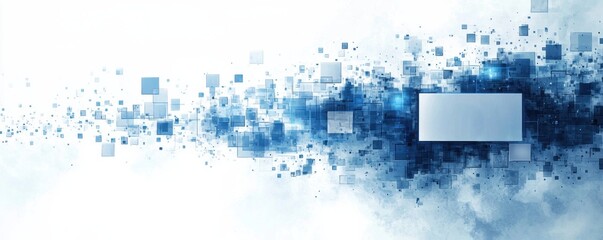 Abstract blue and white digital background with geometric shapes and squares for modern design