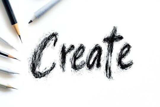 Naklejki Create your vision: inspirational handwritten calligraphy in black ink on white background