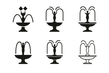 Sculpture Garden Logos. Sculpture gardens. Set Logo of Sculpture gardens: fountain with central figure. Icon set. harmonious logo variations of the same