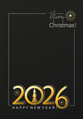 Christmas. Vector background, Happy New Year 2026. Golden gradient numbers on a dark background 