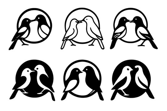Animal Consciousness Logos. Exploring the consciousness of animals. Set Logo of exploring the consciousness of animals: magpie mirror test moment. Icon set.