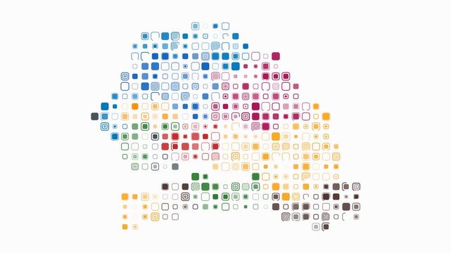Senegal animated country shape. Pulsating colored dots on the map of the country. Large size rounded square blocks. Digital style Senegal map on white background. Amazing animation video.
