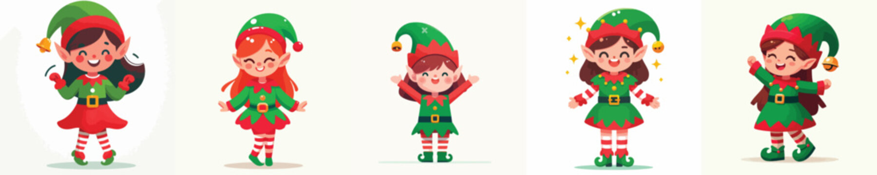 vector girl in elf costume on Christmas day