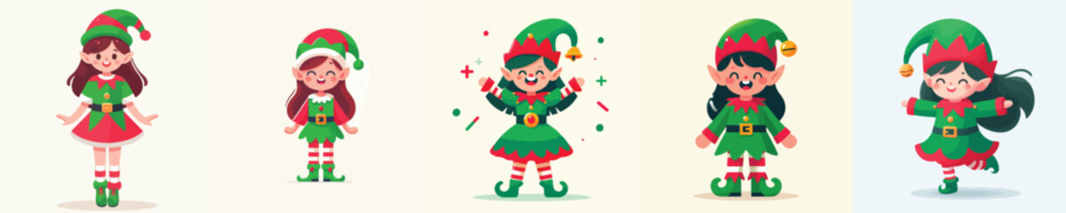 vector girl in elf costume on Christmas day