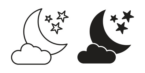 Cloud moon icon with line and silhouette versions.