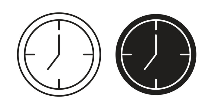 Clock seven icon with line and silhouette versions.