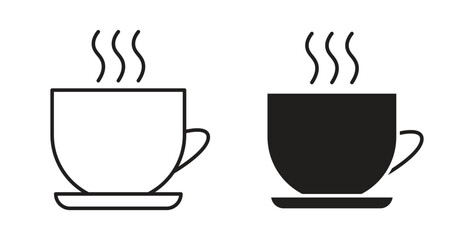 Coffee icon with line and silhouette versions.