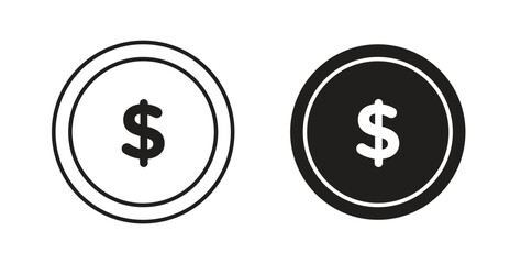 Obraz premium Coin icon with line and silhouette versions.
