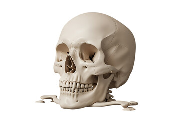 Detailed human skull model with clavicle bones, medical study. isolated on transparent background