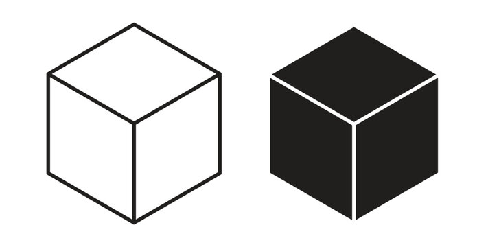 Cube icon with line and silhouette versions.