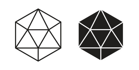 Dice d20 icon with line and silhouette versions.