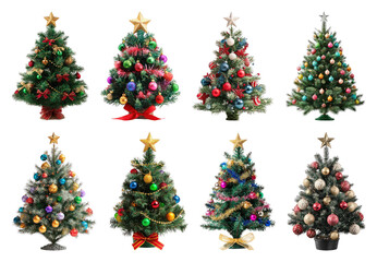 PNG Colorful festive Christmas trees display, element set on transparent background