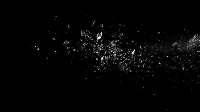 Freeze Motion Shot of Breaking Real Glass Isolated on Black Background